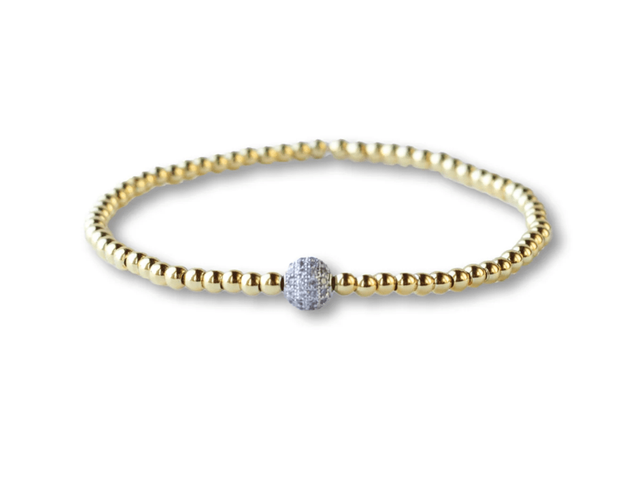 Gilded Gold Beaded Stretch Bracelet - Uno, Mixed Metals - Mercantile213