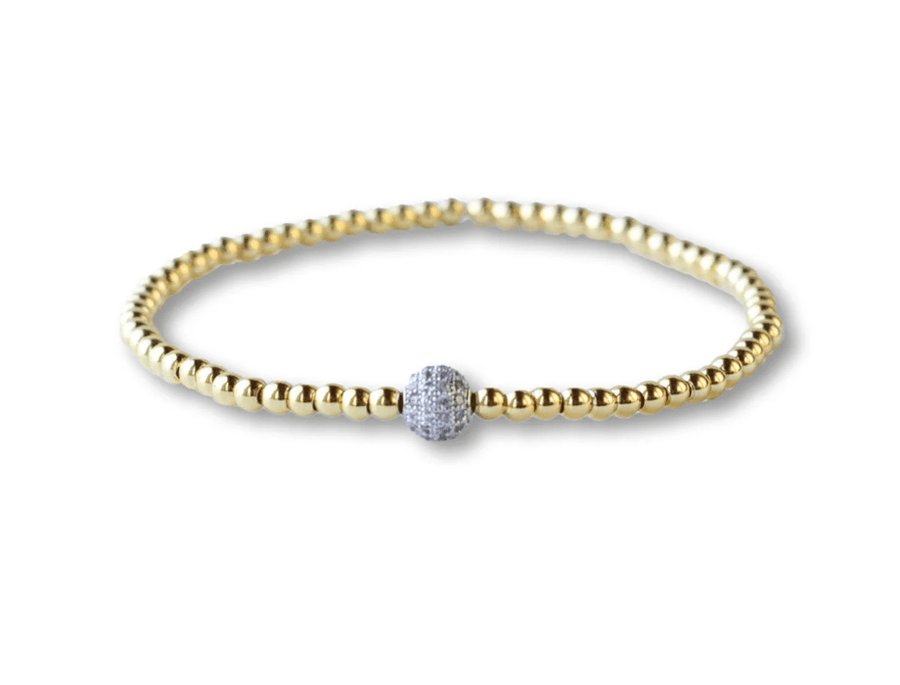 Gilded Gold Beaded Stretch Bracelet - Uno, Mixed Metals - Mercantile213