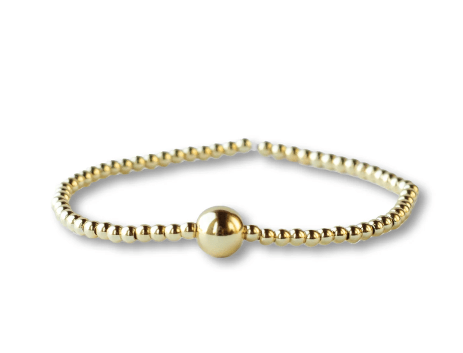 Gilded Gold Beaded Stretch Bracelet - Uno, Smooth - Mercantile213