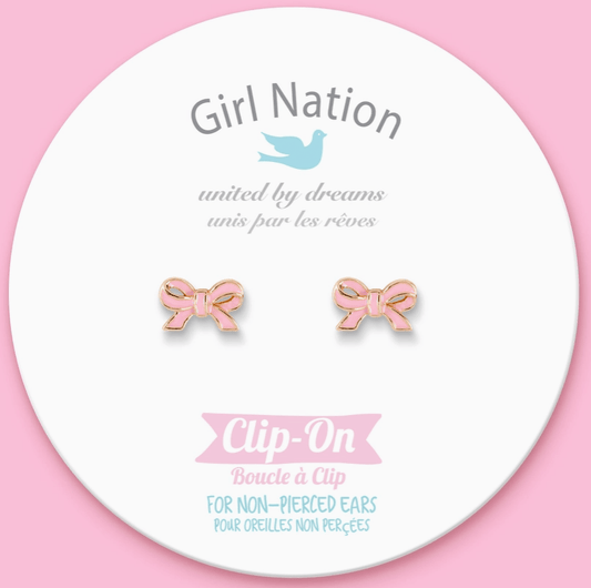 Girl Nation Clip - On Earrings - Pink Pretty Bow - Mercantile213