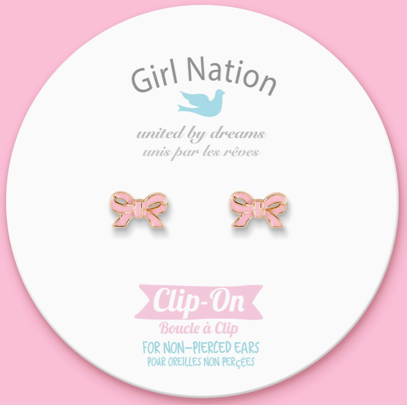 Girl Nation Clip - On Earrings - Pink Pretty Bow - Mercantile213