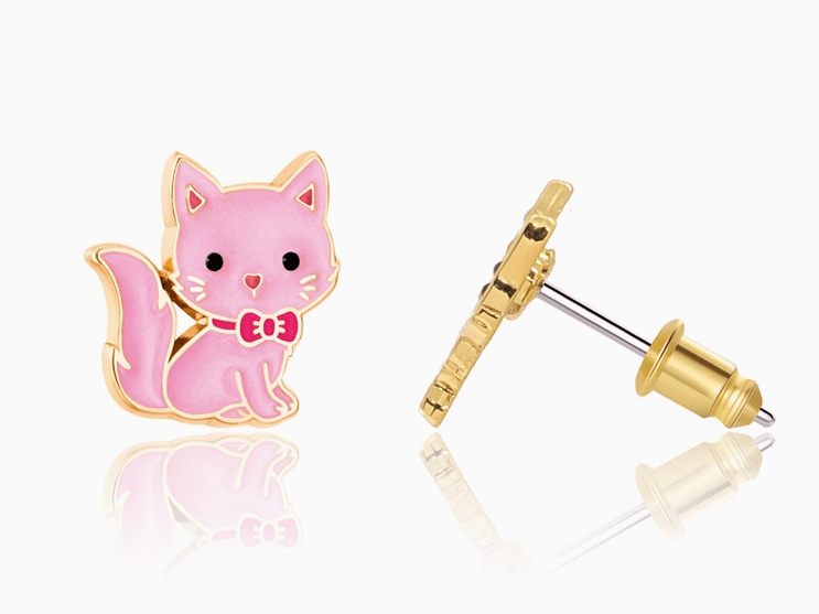 Girl Nation Stud Earrings - Pink Kitty - Mercantile213