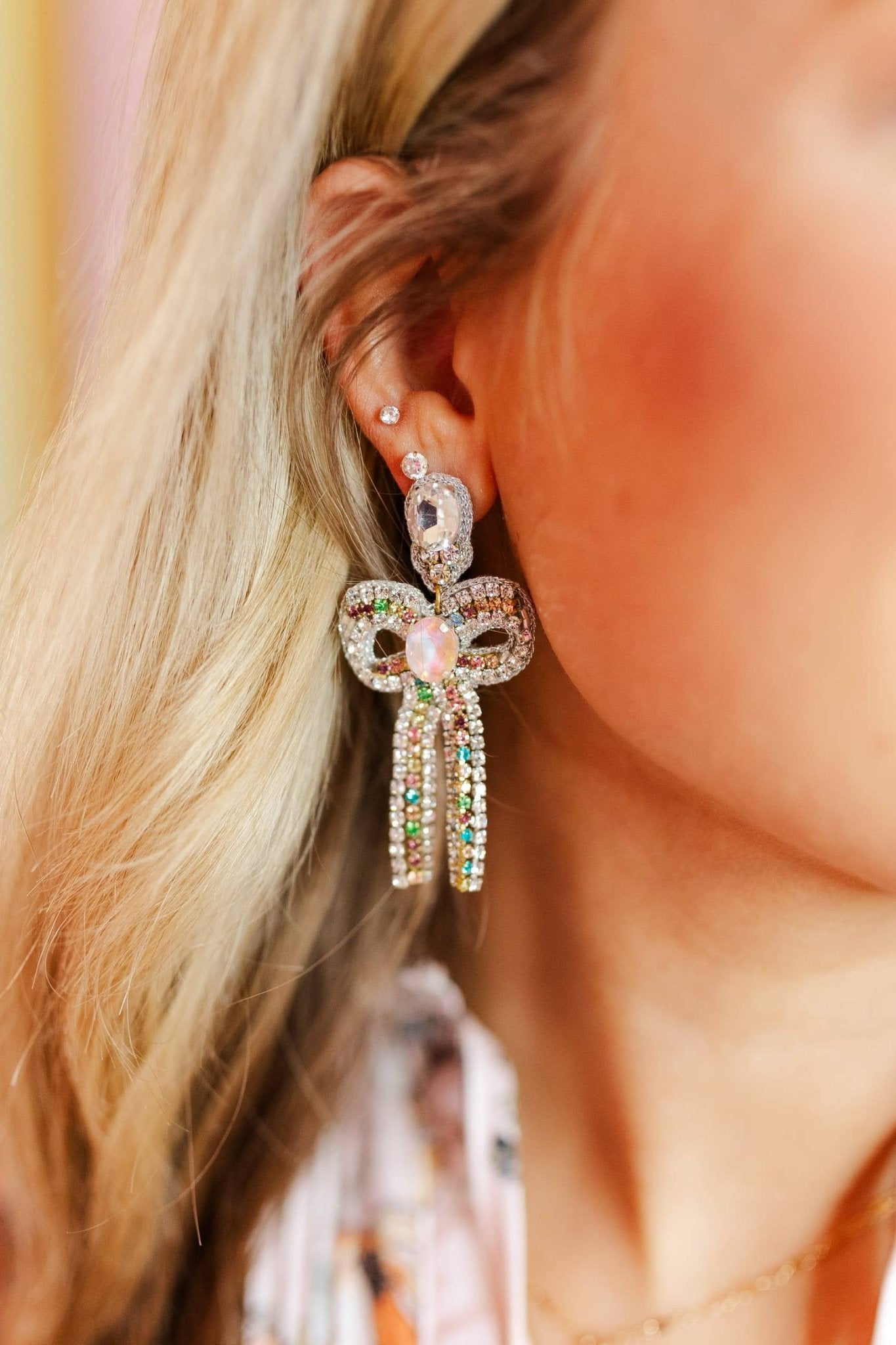 Glam Beaded Bow Drops: Rainbow - Mercantile213