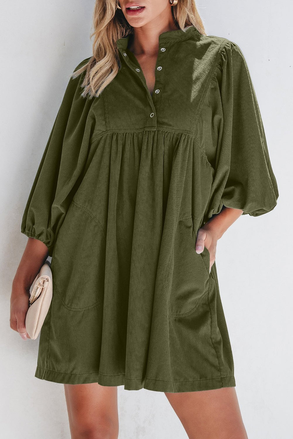 Green Corduroy Empire Waist Dress - Mercantile213