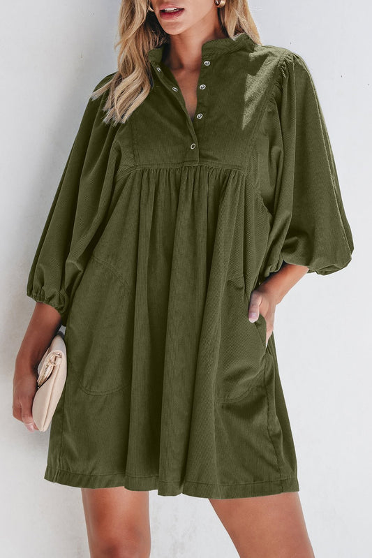 Green Corduroy Empire Waist Dress - Mercantile213