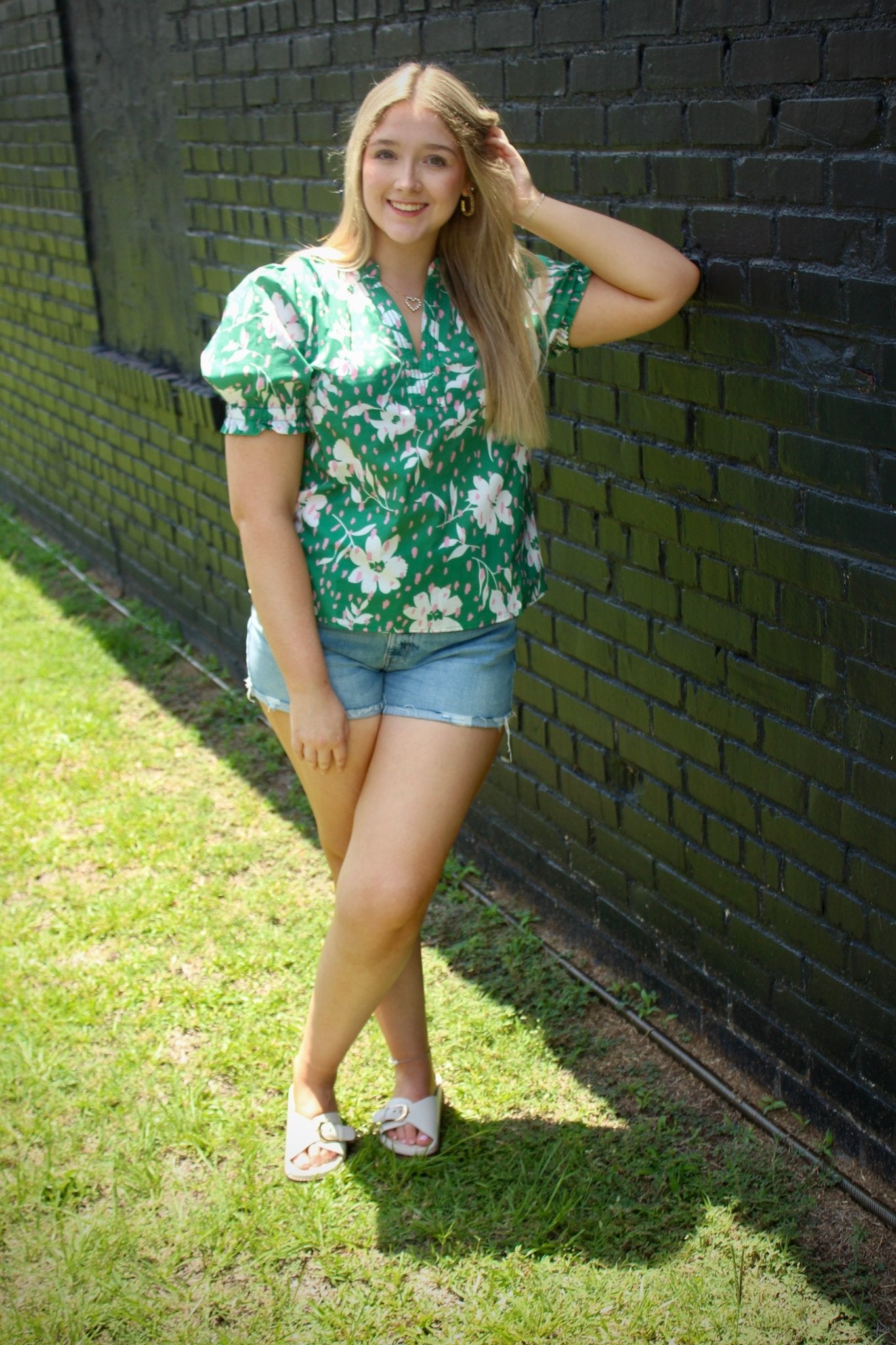 Green Floral Blouse - Mercantile213