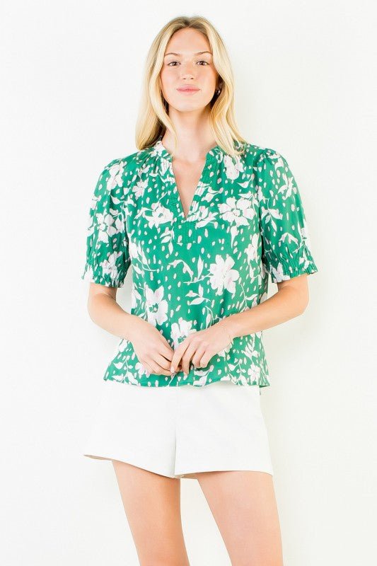Green Floral Blouse - Mercantile213