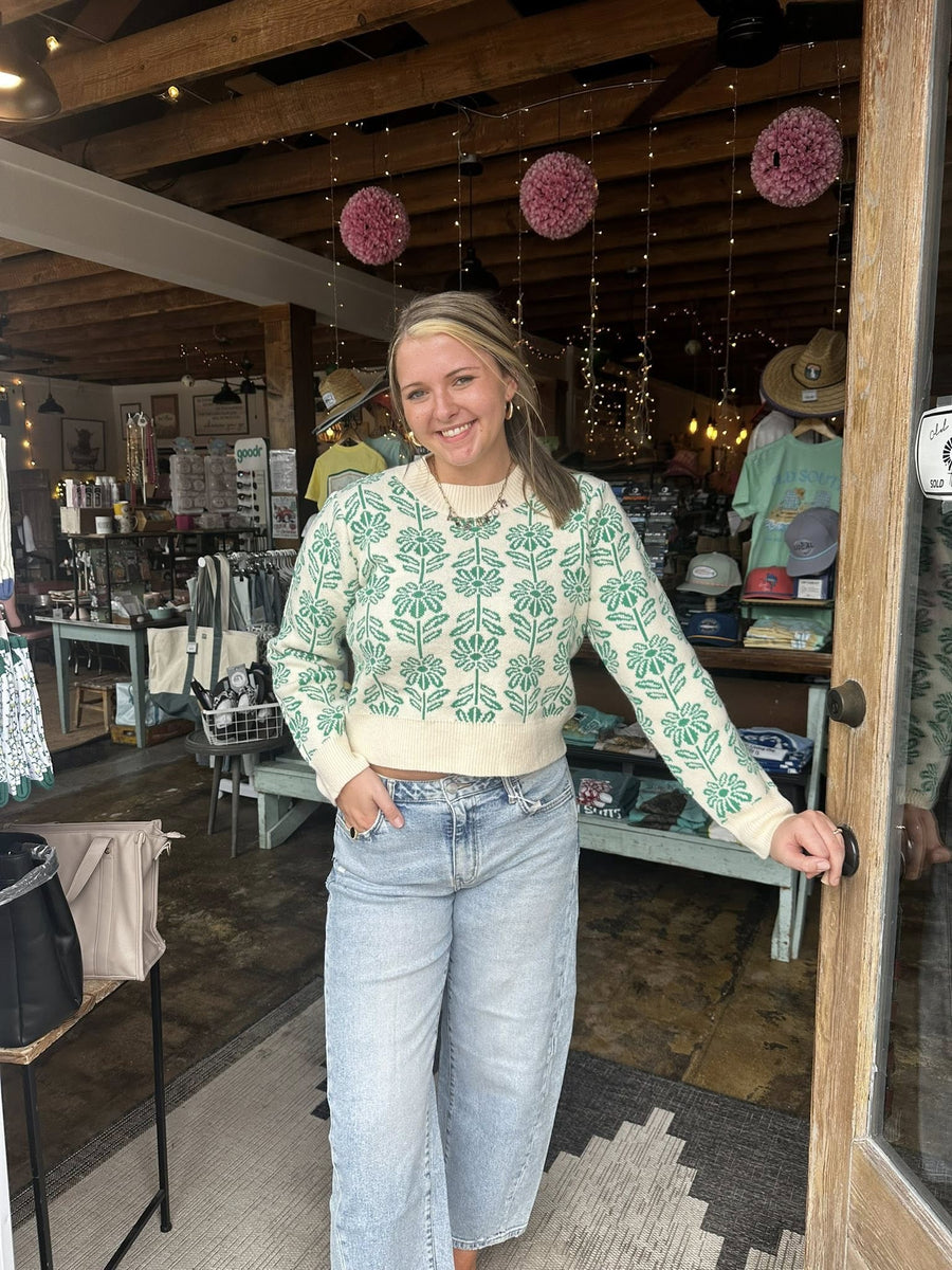 Green Floral Ditzy Sweater - Mercantile213
