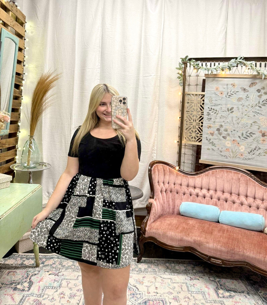 Green Patchwork Dress - Mercantile213