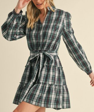 Green Plaid Tiered Dress - Mercantile213