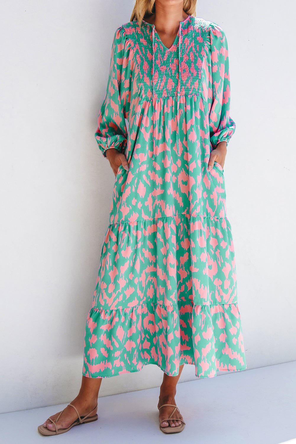 Green/Pink Abstract Maxi Dress - Mercantile213