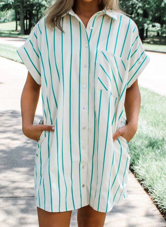 Green/White Stripe Dress - Mercantile213
