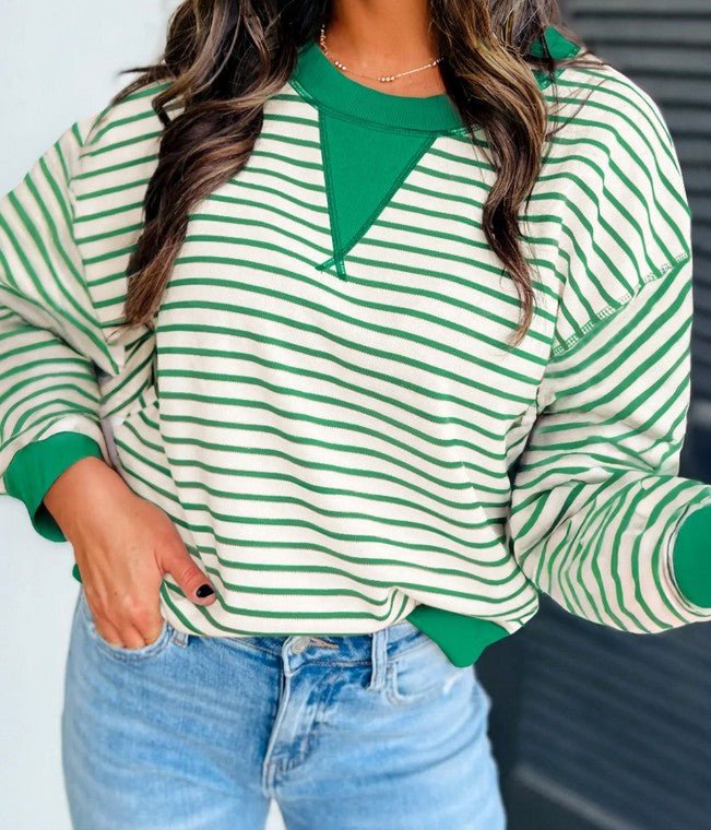 Green/White Stripe Sweatshirt - Mercantile213