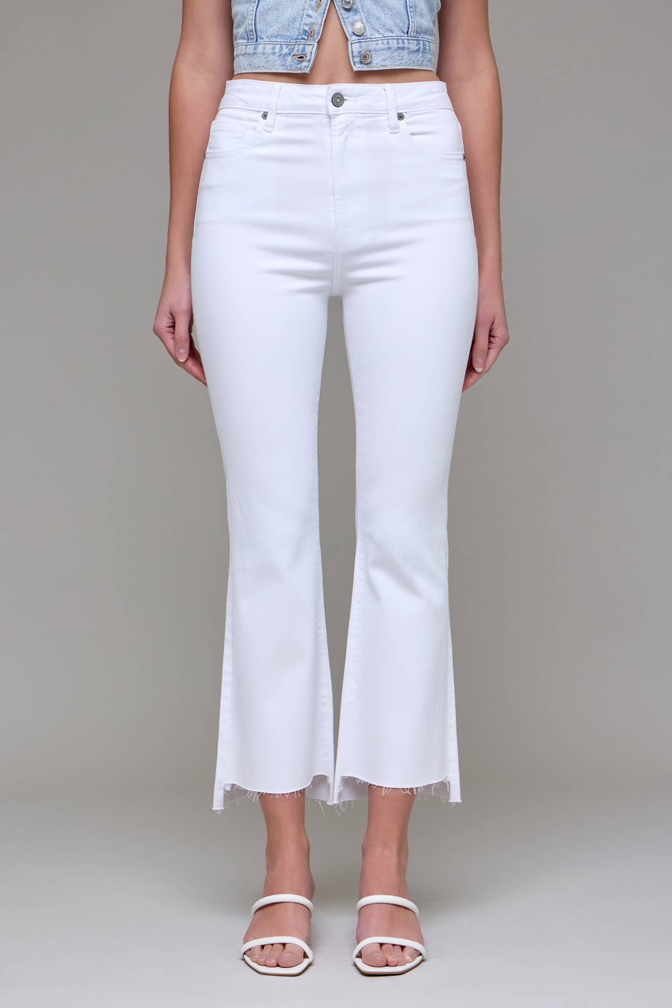 Hidden Clean Step Hem Cropped Flare - HD3172C - WHT - Mercantile213