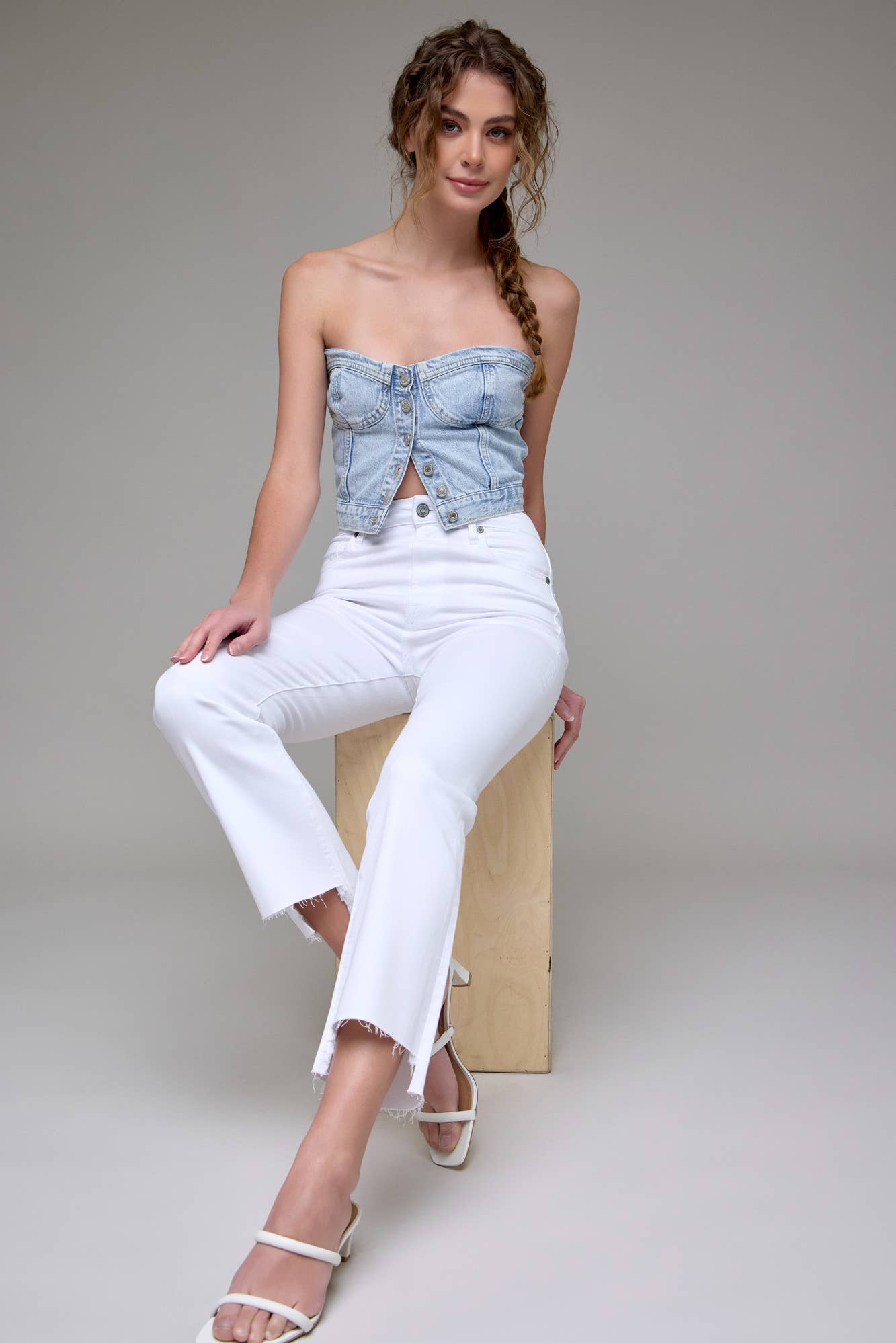 Hidden Clean Step Hem Cropped Flare - HD3172C - WHT - Mercantile213