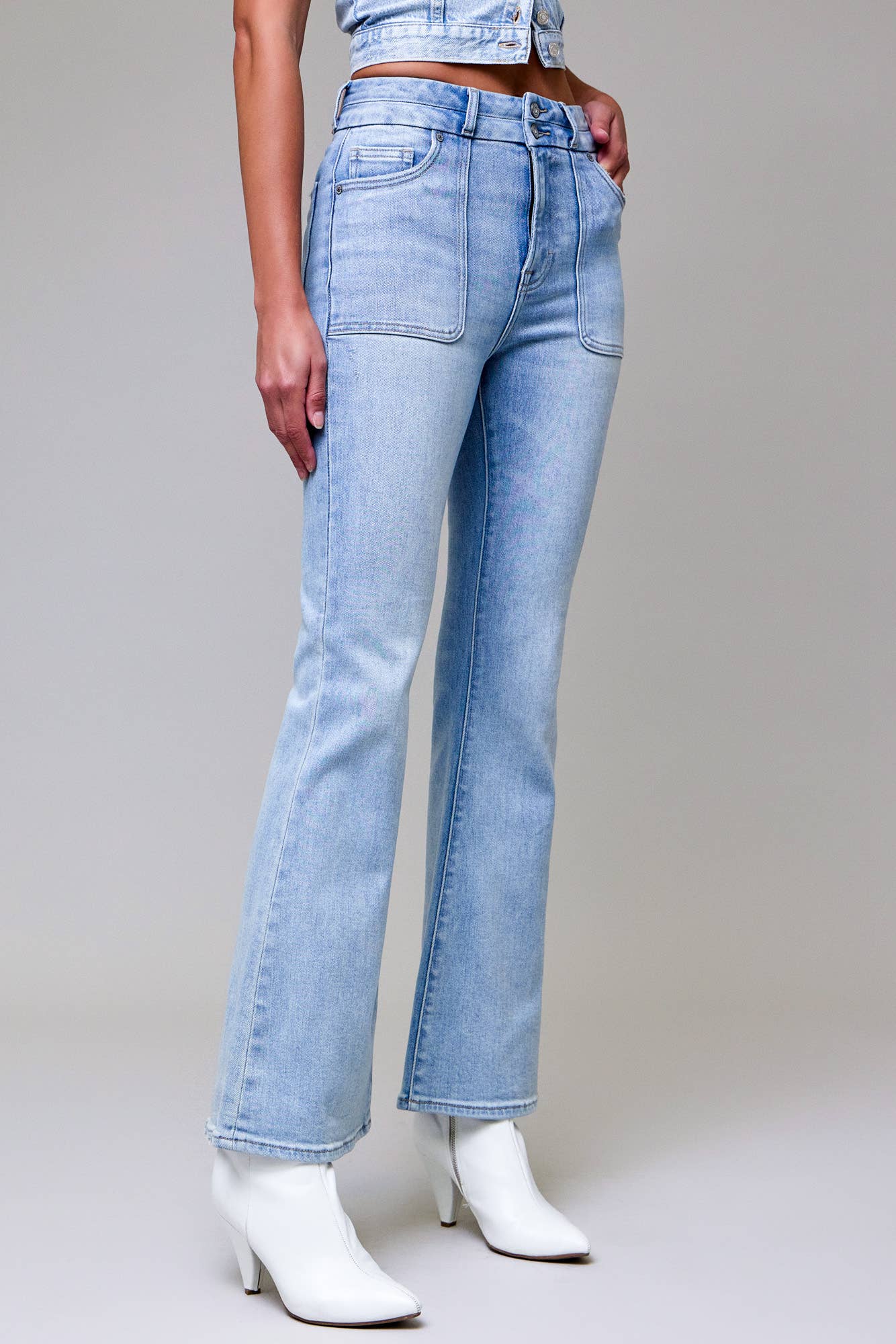 Hidden Double Waistband Utility Pocket Flare - HD3263 - LT - Mercantile213