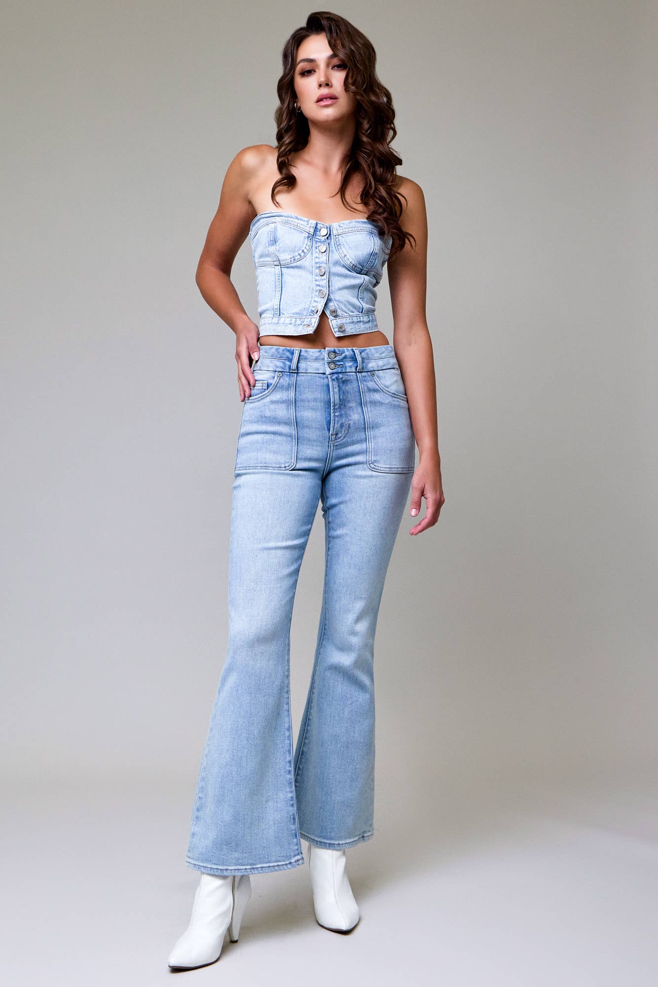 Hidden Double Waistband Utility Pocket Flare - HD3263 - LT - Mercantile213