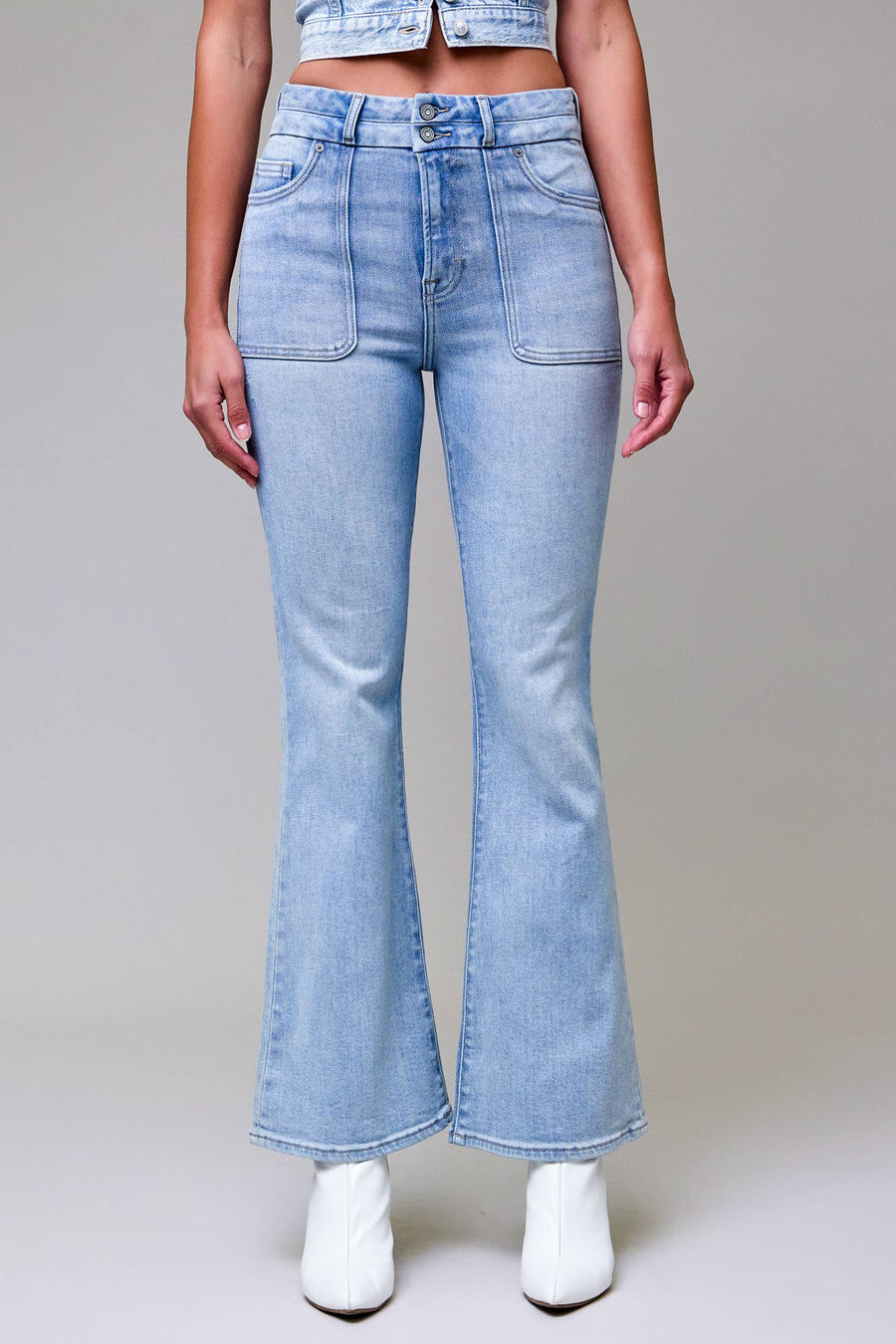 Hidden Double Waistband Utility Pocket Flare - HD3263 - LT - Mercantile213