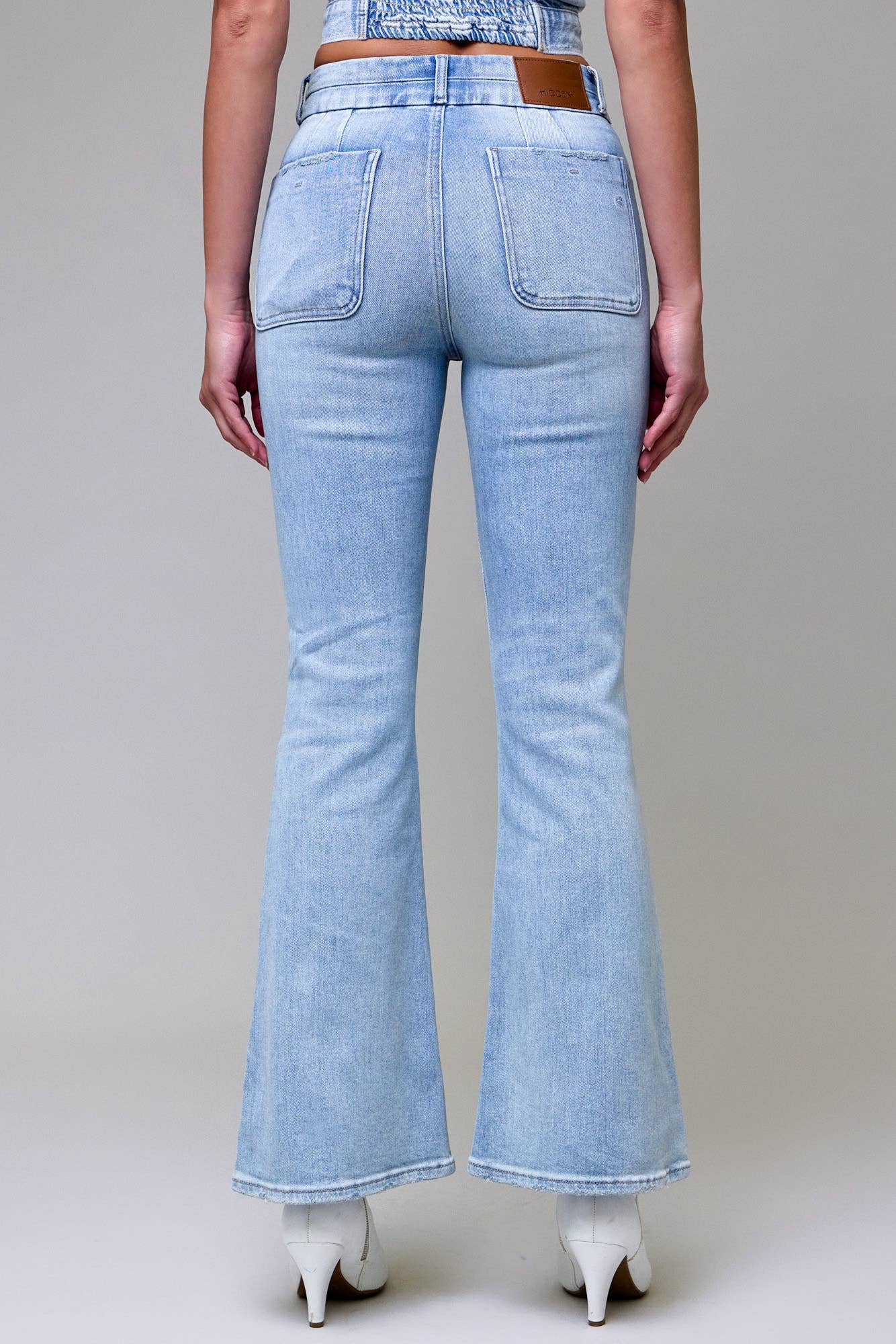 Hidden Double Waistband Utility Pocket Flare - HD3263 - LT - Mercantile213