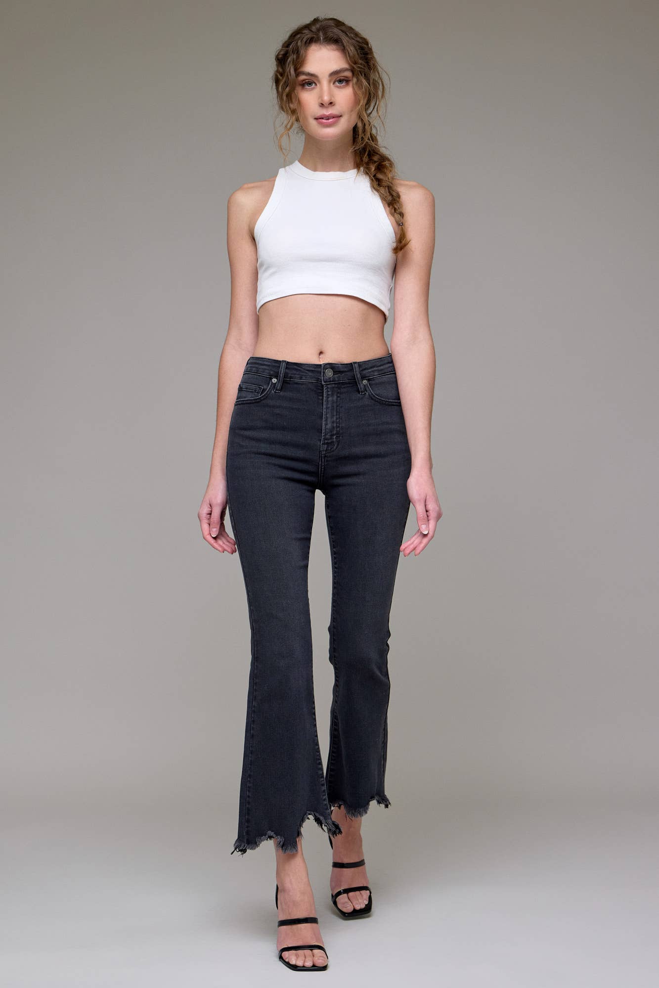 Hidden Frayed Hem Cropped Flare - HD3120C - BLK - Mercantile213