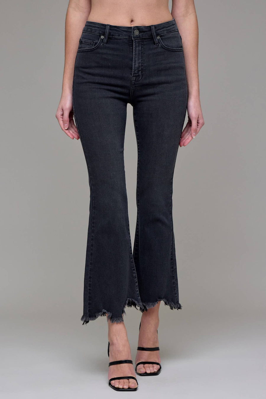 Hidden Frayed Hem Cropped Flare - HD3120C - BLK - Mercantile213