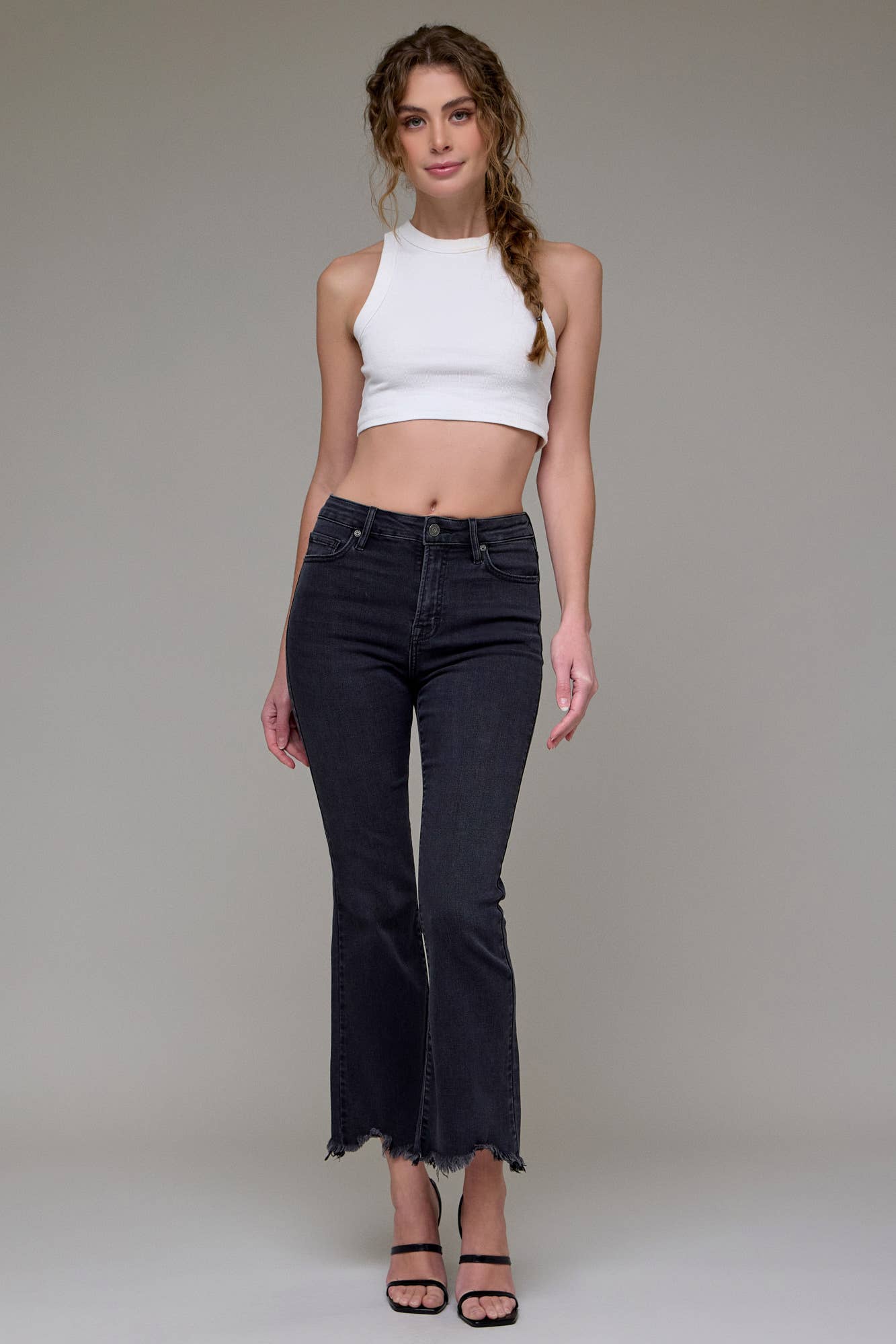 Hidden Frayed Hem Cropped Flare - HD3120C - BLK - Mercantile213
