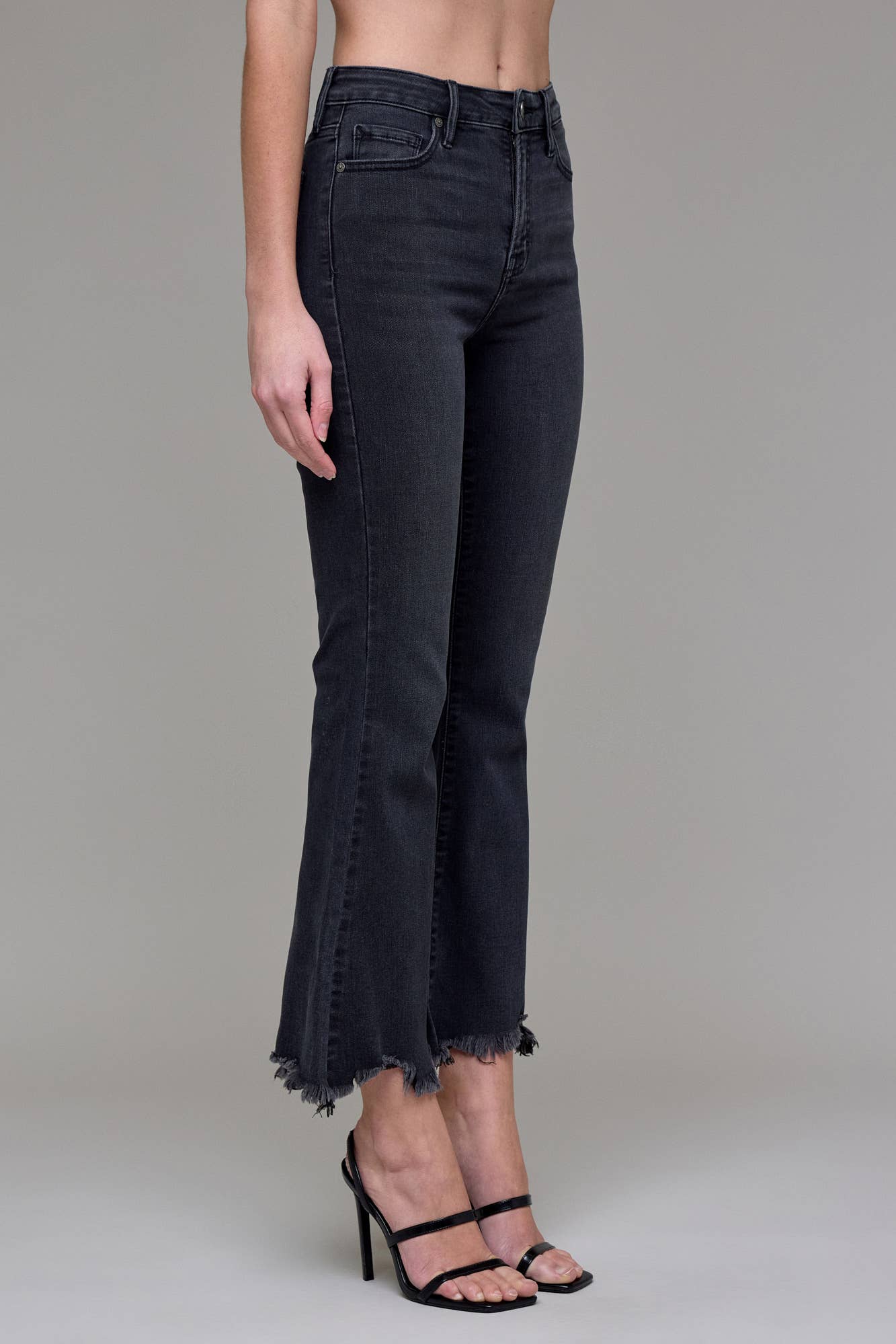 Hidden Frayed Hem Cropped Flare - HD3120C - BLK - Mercantile213