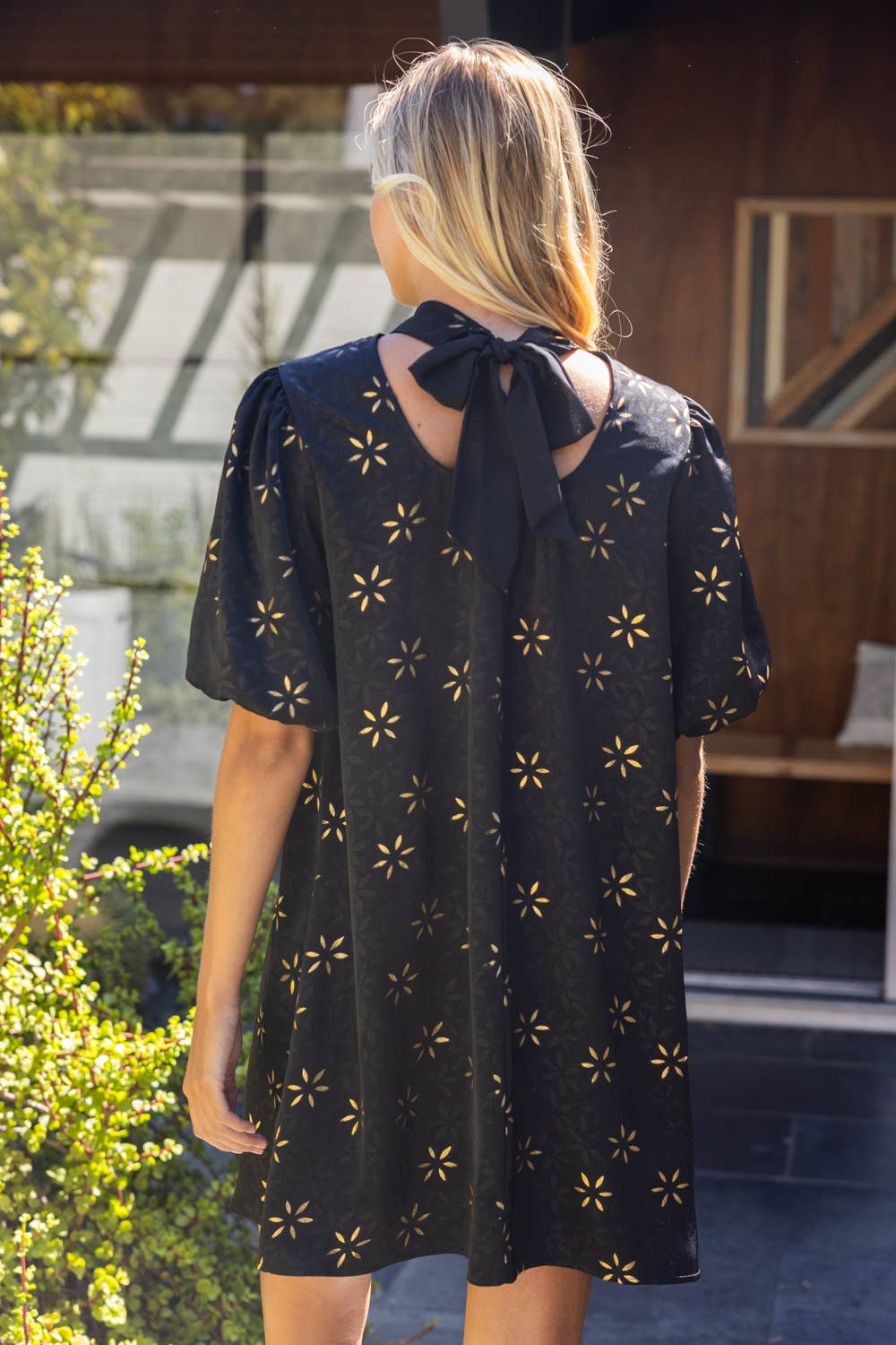 High Neck Tie Back Floral Print Dress - Mercantile213