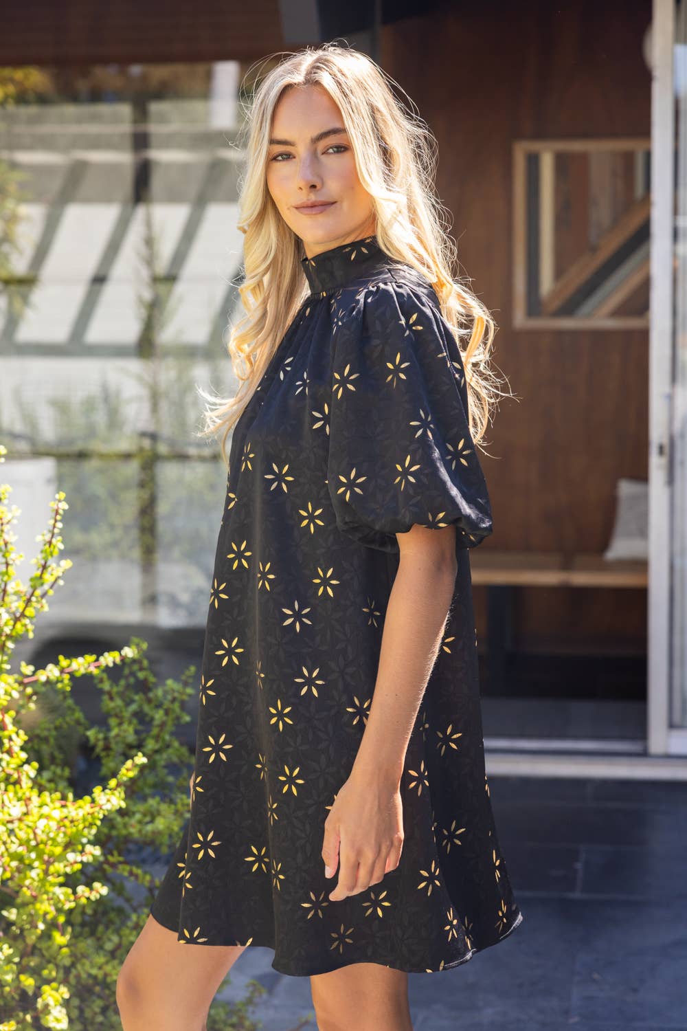High Neck Tie Back Floral Print Dress - Mercantile213