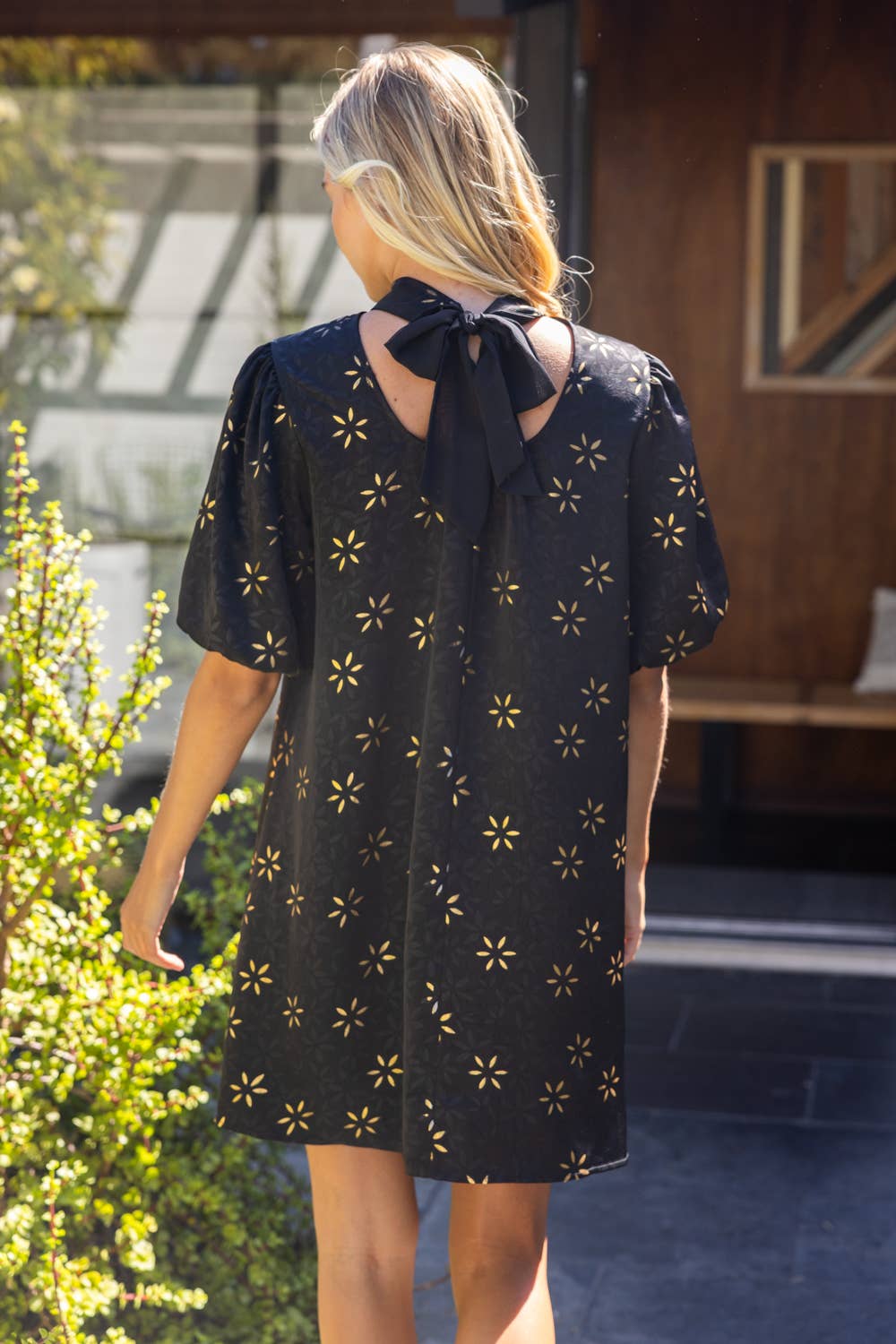 High Neck Tie Back Floral Print Dress - Mercantile213
