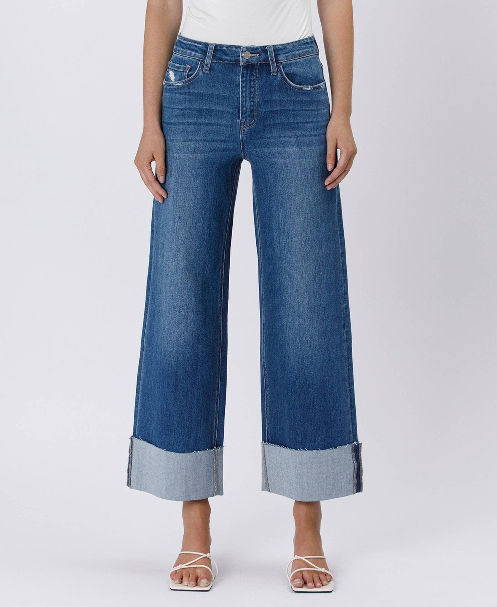 High Rise Cuffed Jeans - LV1530 - Mercantile213