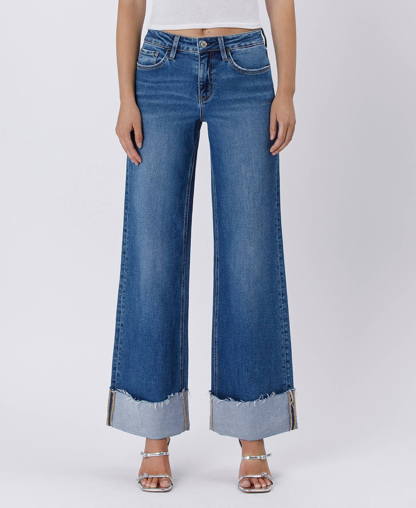 HIGH RISE CUFFED WIDE JEANS - LV1592 - Mercantile213