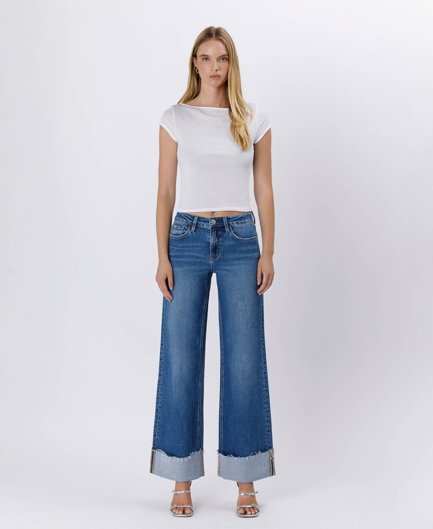 HIGH RISE CUFFED WIDE JEANS - LV1592 - Mercantile213