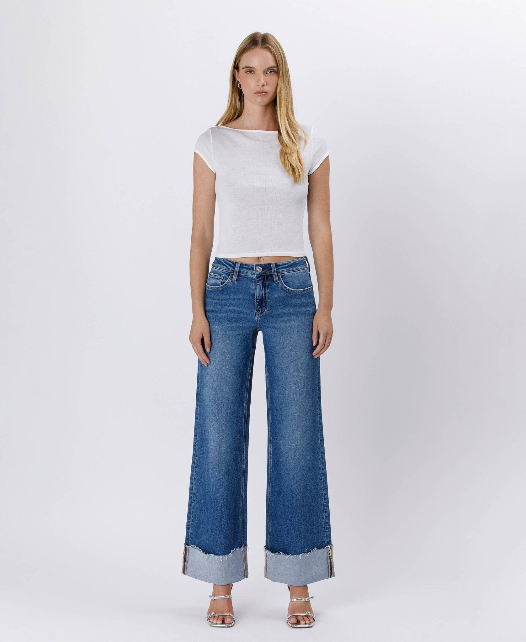 HIGH RISE CUFFED WIDE JEANS - LV1592 - Mercantile213