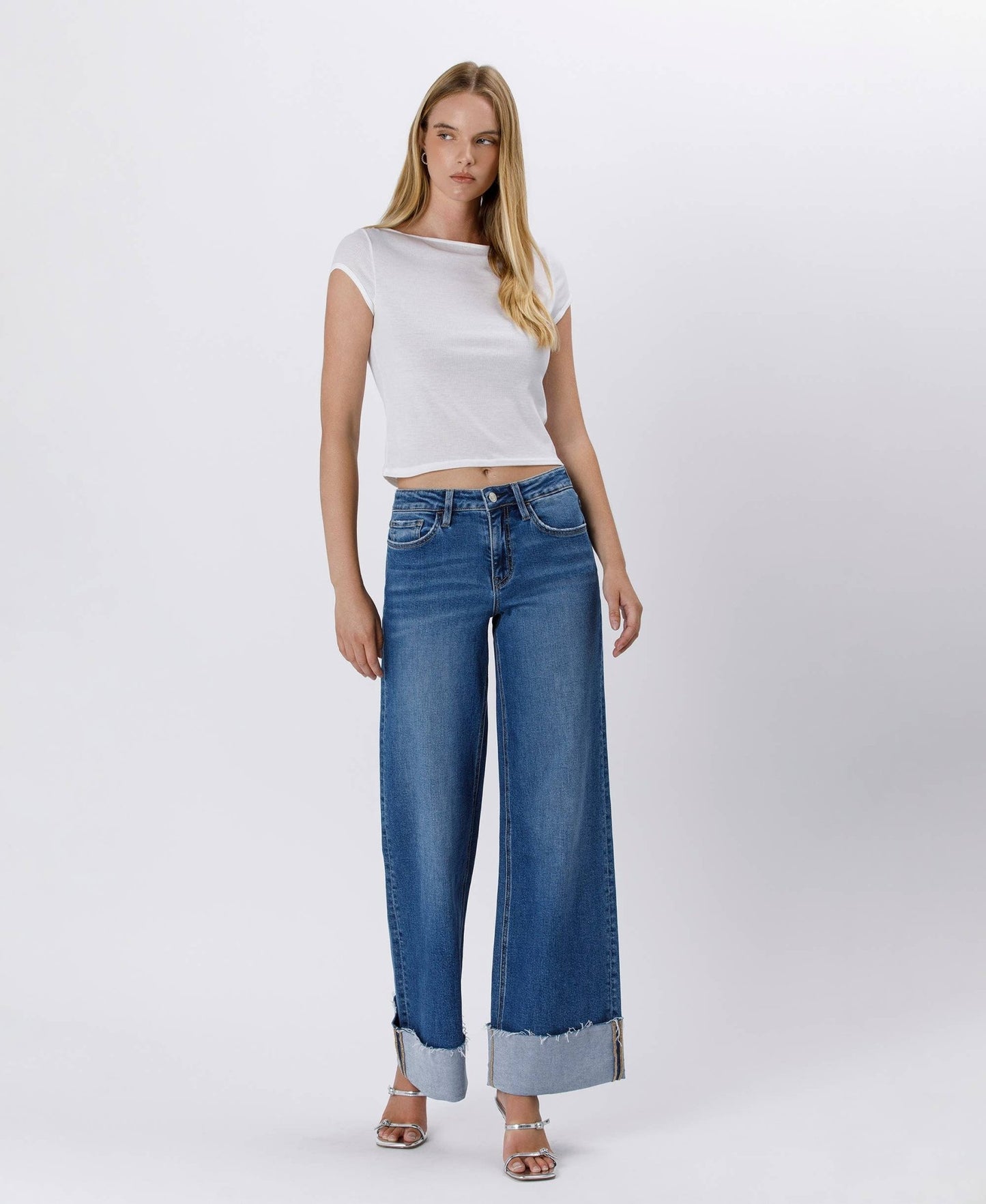 HIGH RISE CUFFED WIDE JEANS - LV1592 - Mercantile213