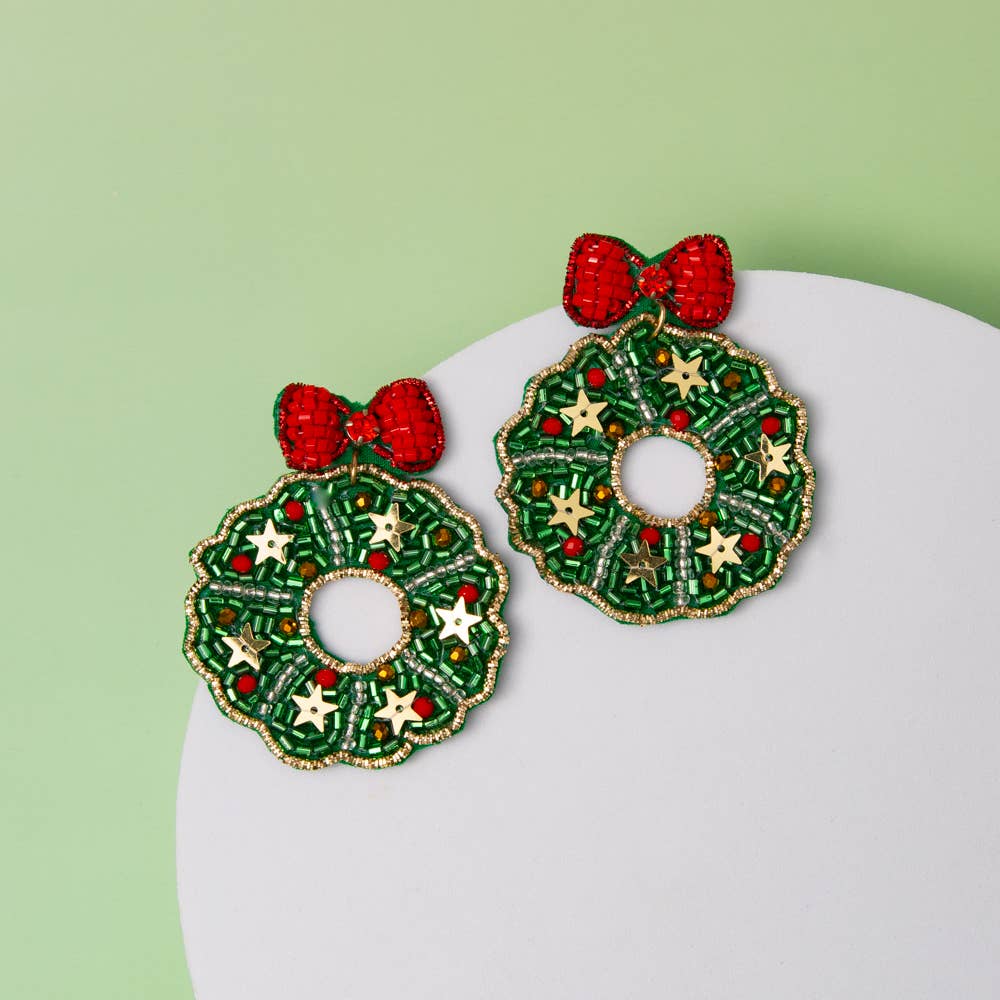 Holiday Christmas Wreath Earrings - Mercantile213