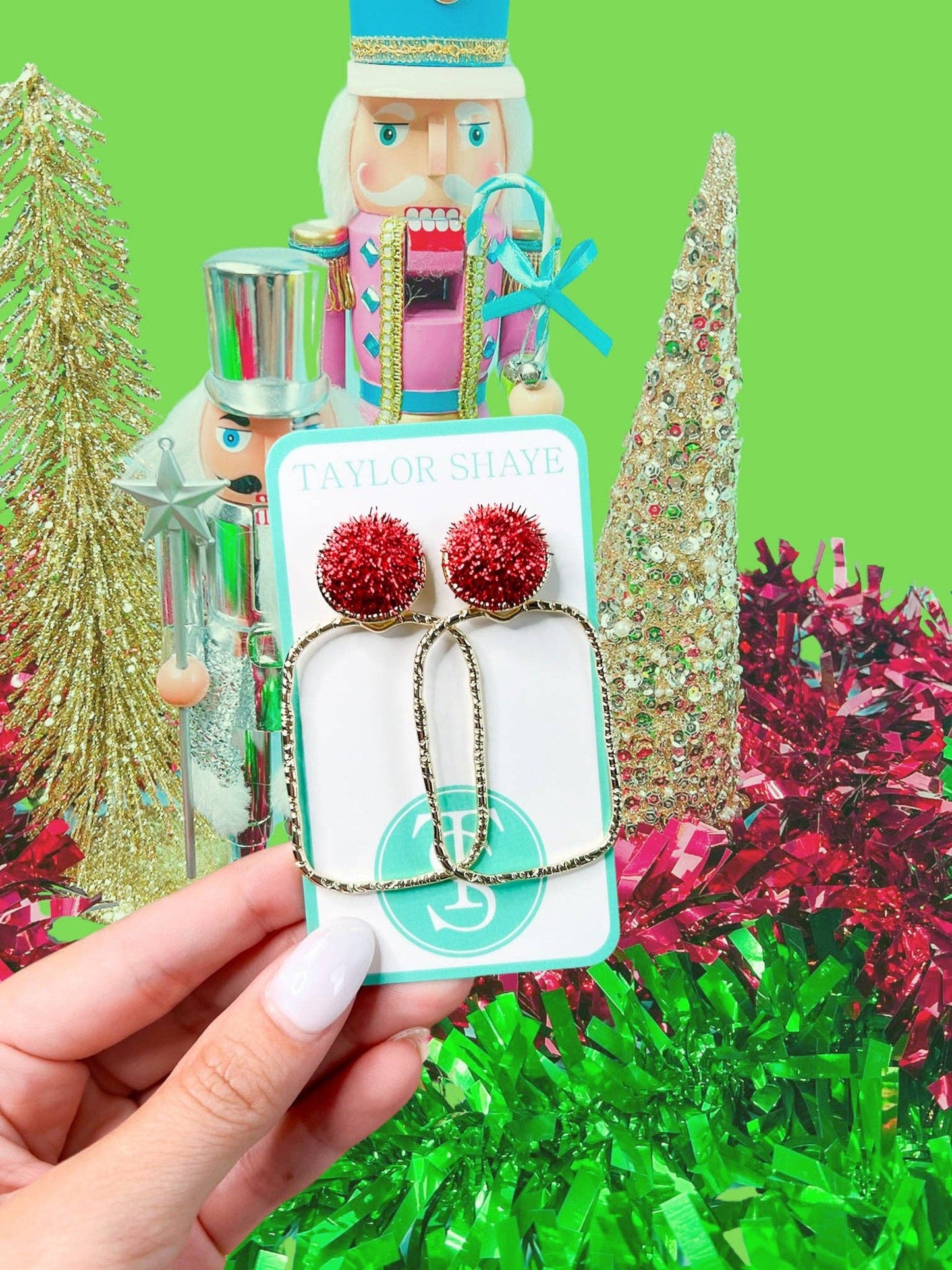 Holiday Darla Hoops: Green / Rectangle - Mercantile213