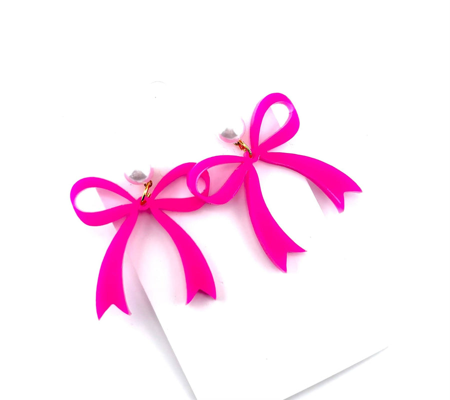 Hot Pink Bow Earrings - Mercantile213