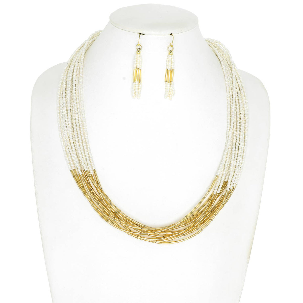 Ivory Multi-Strand Bead Necklace Set - Mercantile213
