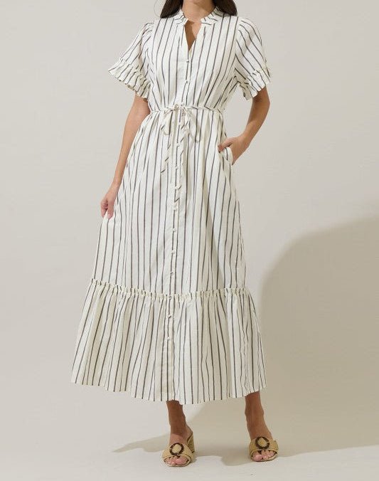 Kamara Striped Button Up Midi Dress - Mercantile213