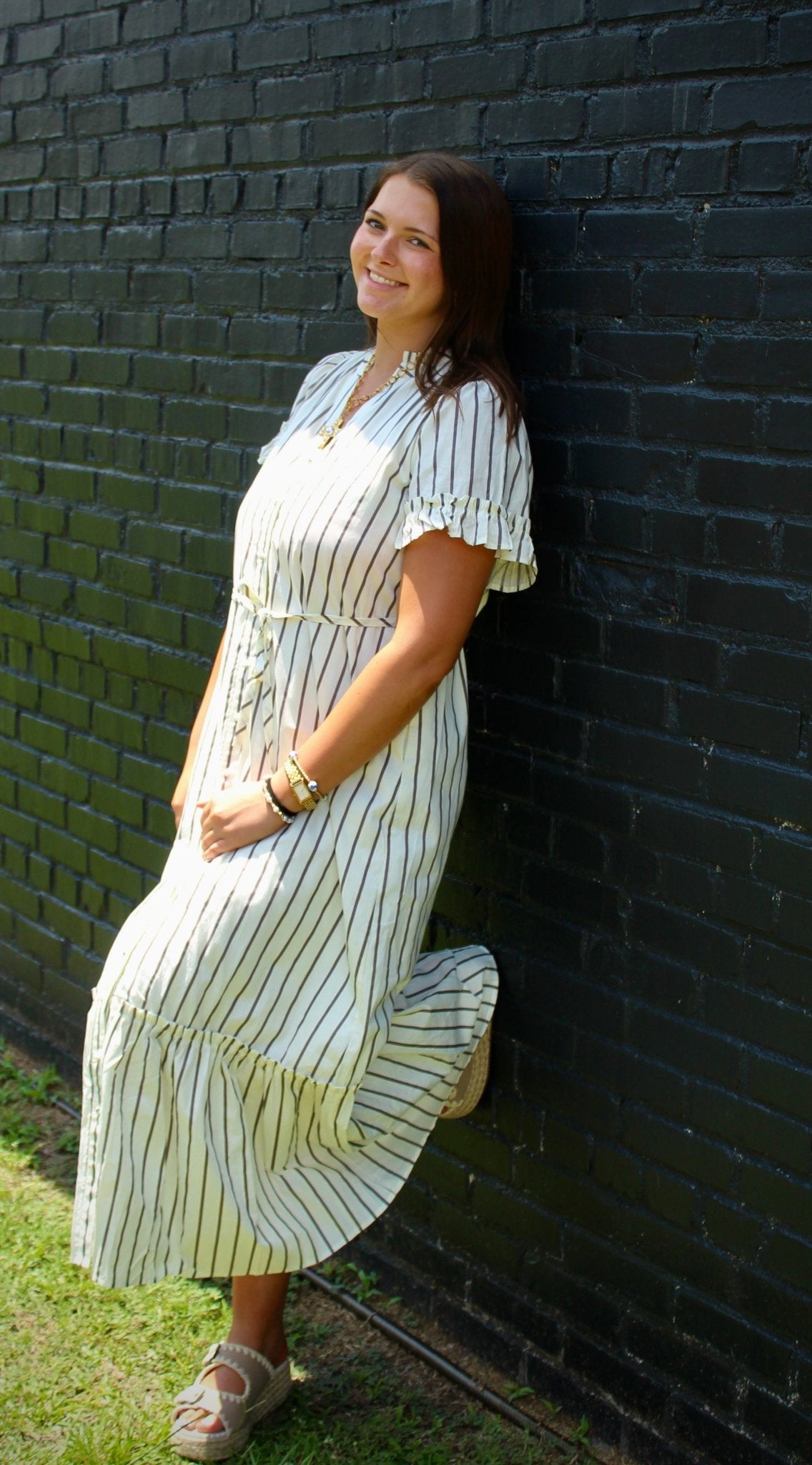 Kamara Striped Button Up Midi Dress - Mercantile213