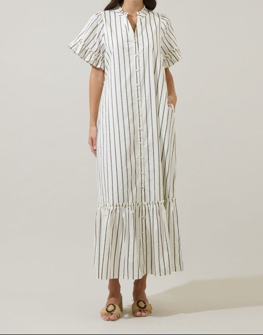 Kamara Striped Button Up Midi Dress - Mercantile213