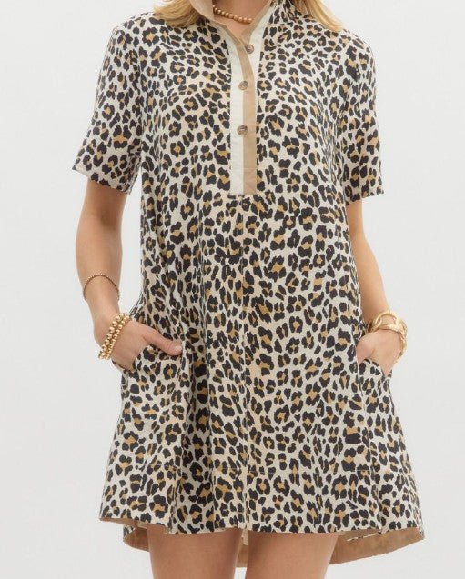 Leopard Print Collared Dress - Mercantile213