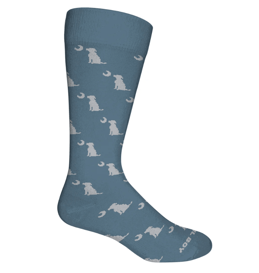 Local Boy Dress Socks- Smoky Blue Dog & Moon - Mercantile213