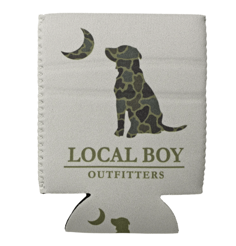 Local Boy Koozie- Brush Camo Dog & Moon - Mercantile213