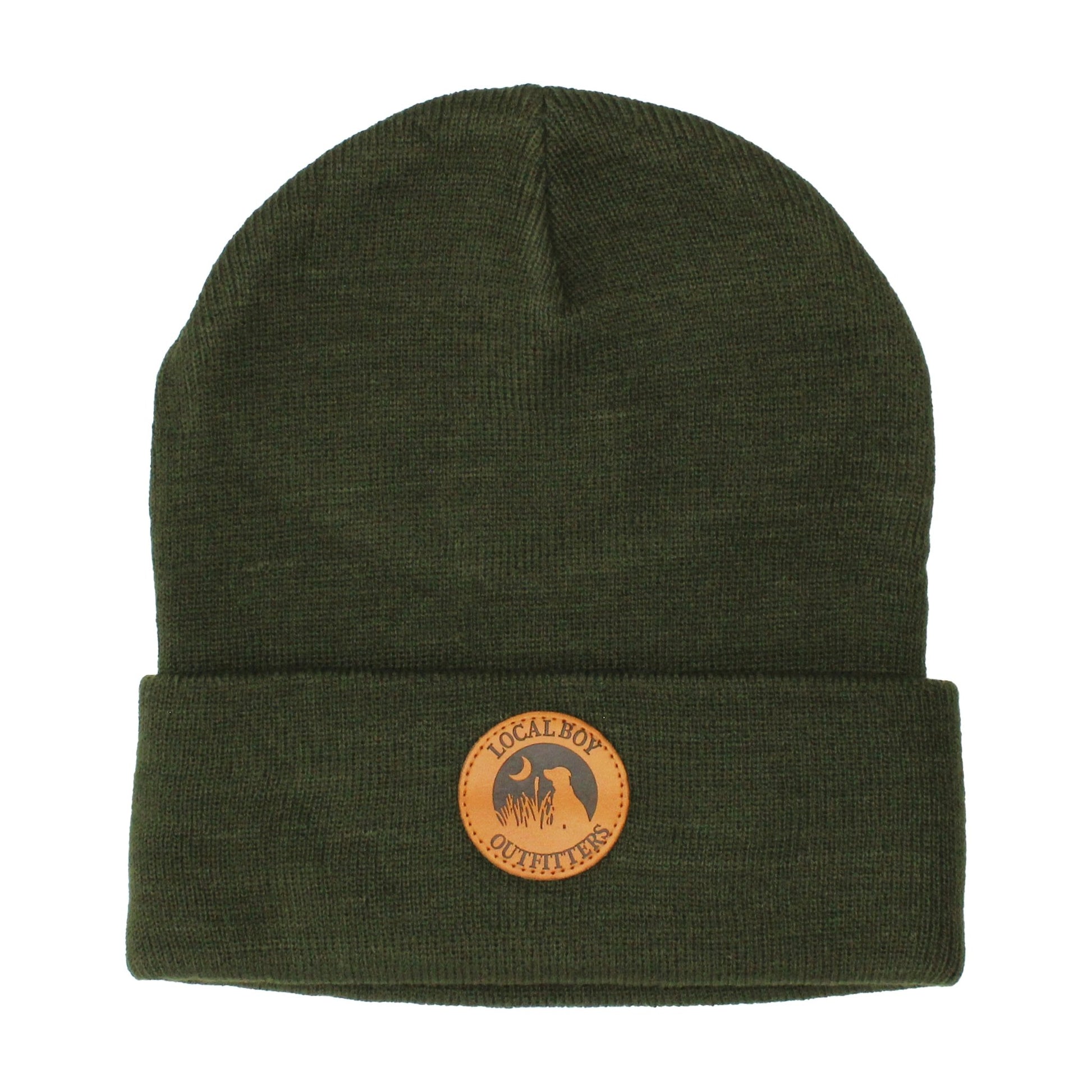 Local Boy Leather Patch Beanie - Olive - Mercantile213