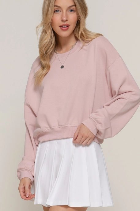 LS Crew Neck Short Sweatshirt - Beige Pink - Mercantile213