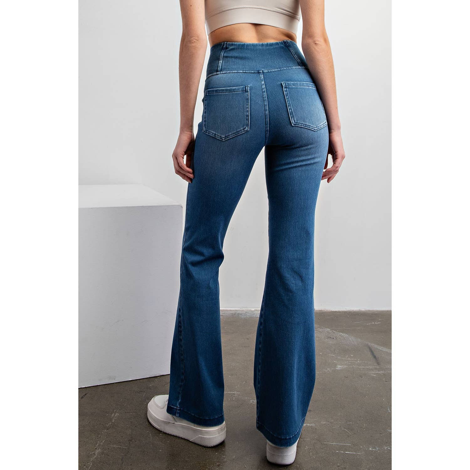 Mae Rode V Waist Flared Denim - P6284LT - Mercantile213