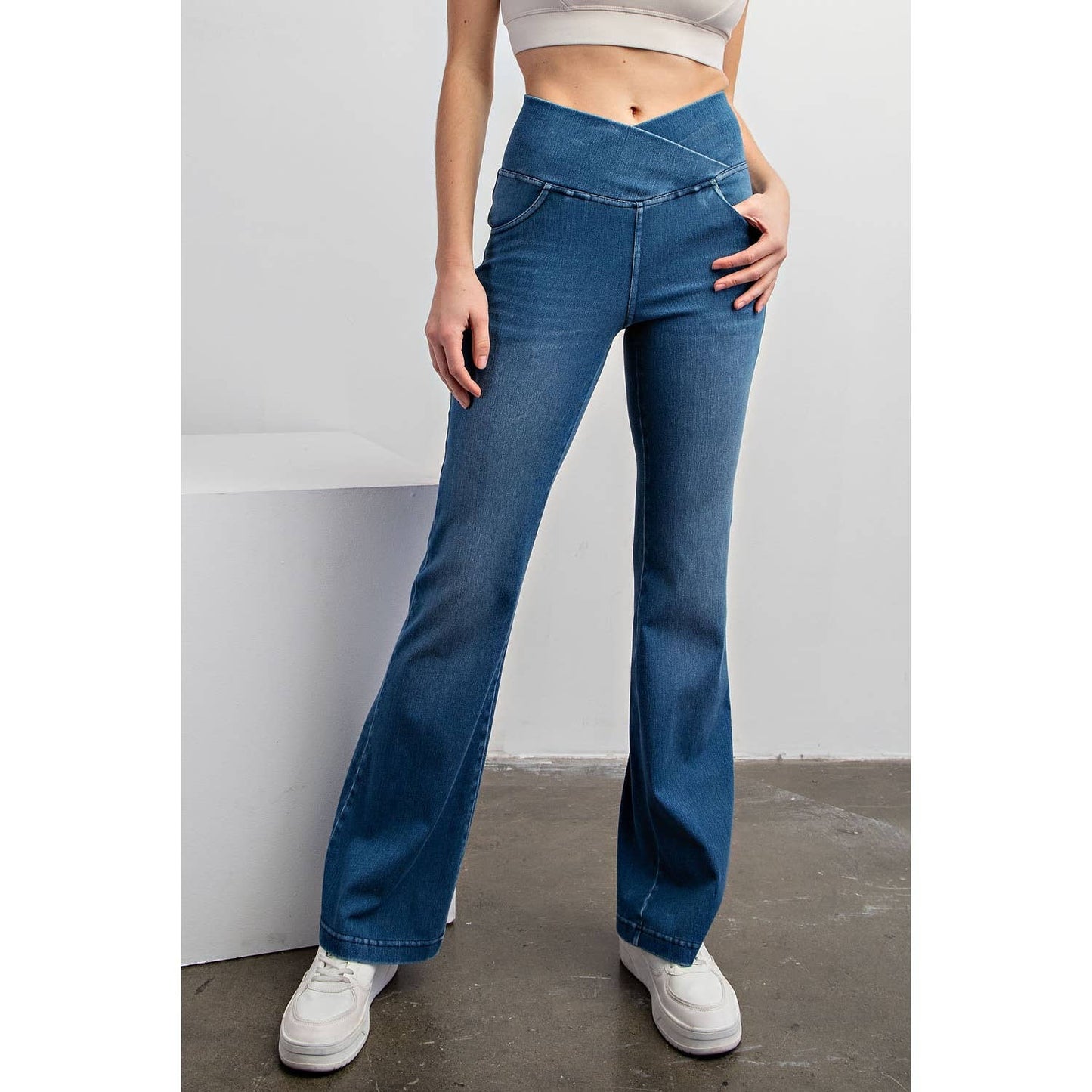 Mae Rode V Waist Flared Denim - P6284LT - Mercantile213