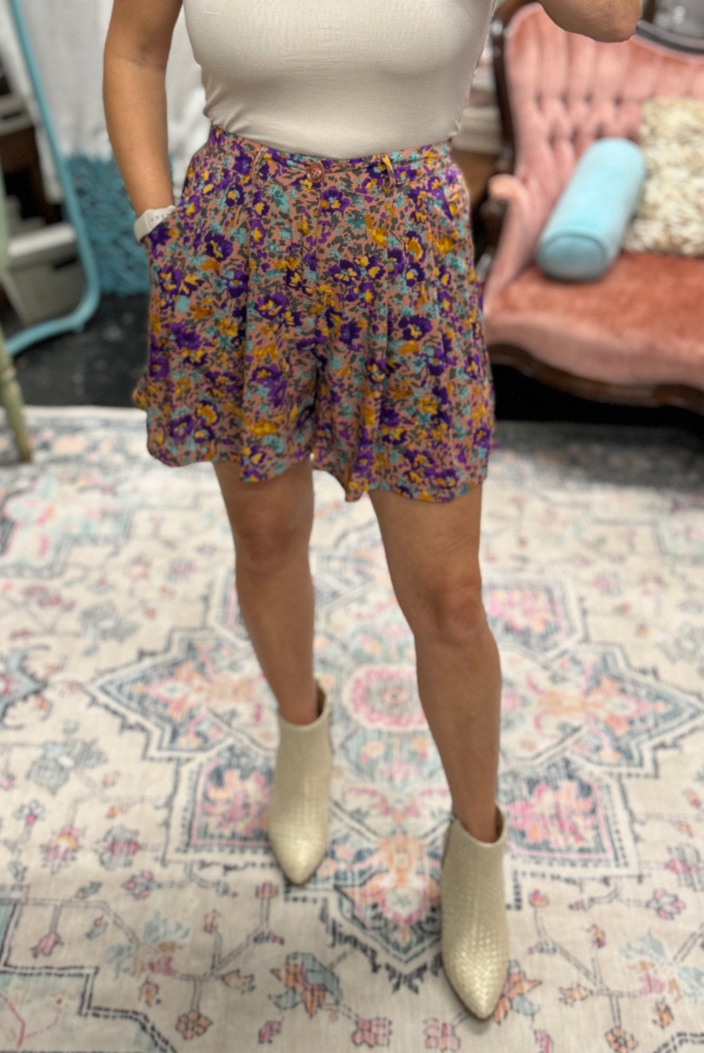 Mauve Floral Shorts - Mercantile213